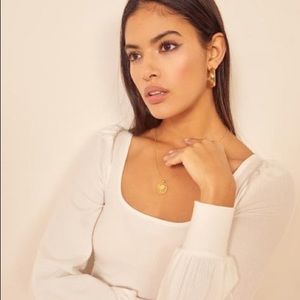 Reformation Long Sleeve White Top Puffy Sleeves